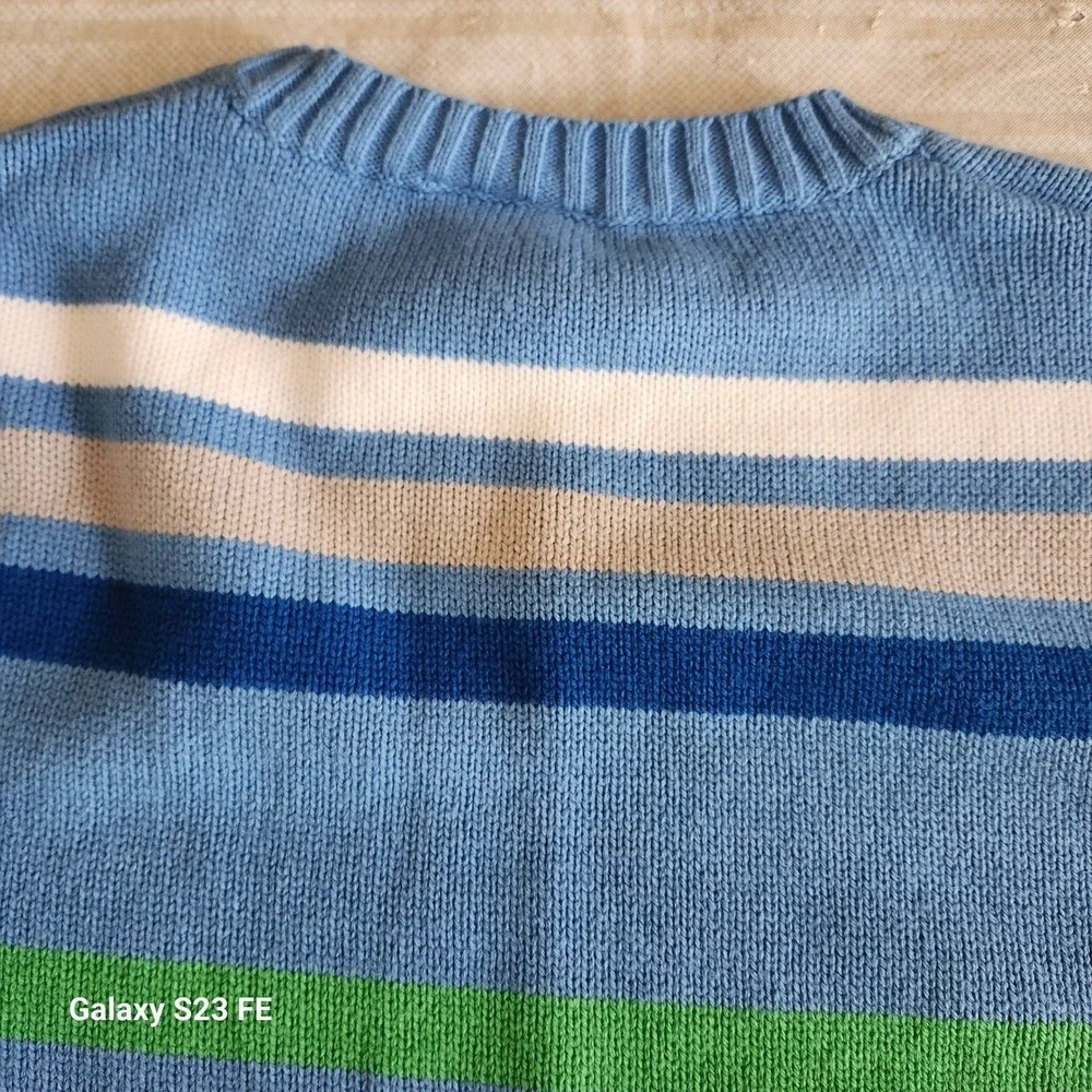 Southpole Striped Sweater Mens Large Blue Green Crewneck Knit Pullover Y2K Retro